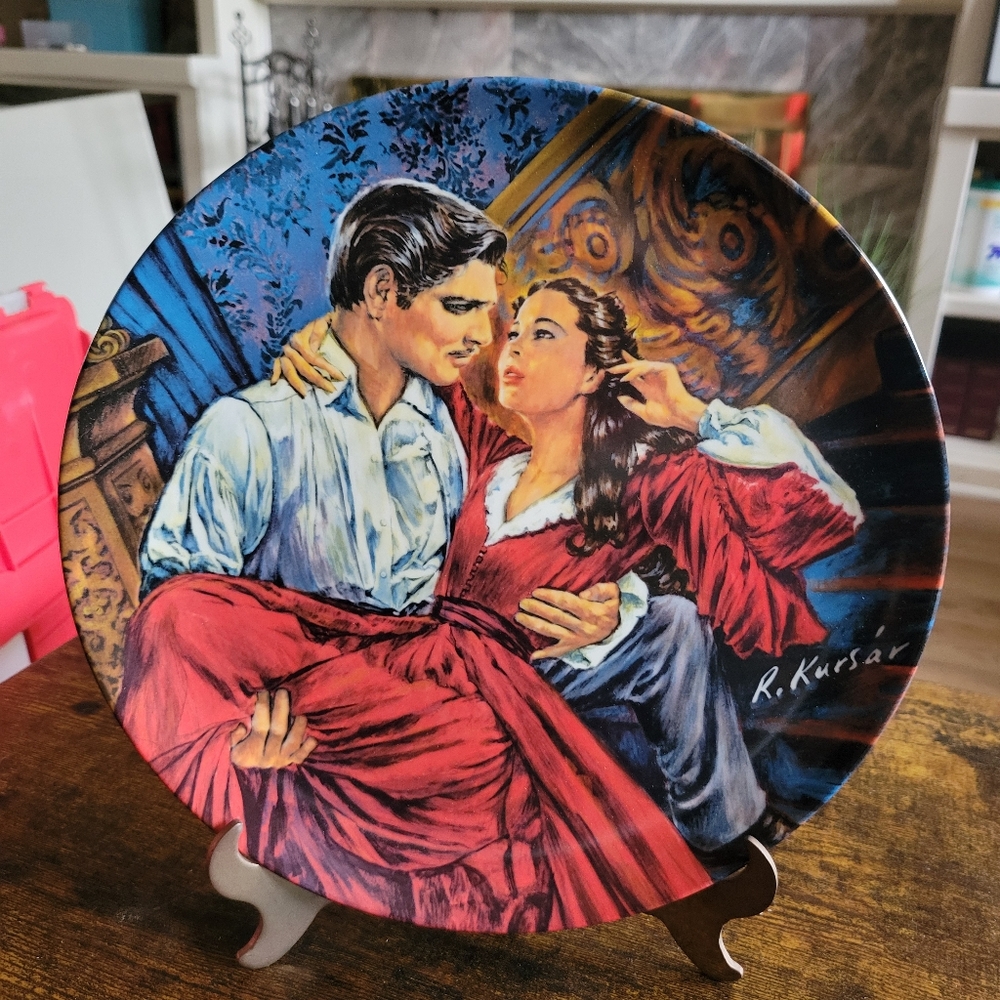 Ceramic Art Plate with Red and Blue Romantic Scene